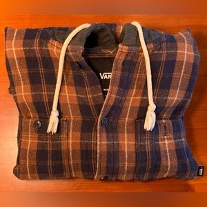 Vans Off The Wall Hooded Flannel Shirt Jacket Rust Navy Plaid